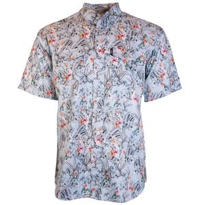 HOOEY "SOL" Blue/Floral Print Short Sleeve Pearl Snap Shirt Men Size Medium